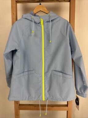 NWT Nikki Jones Blue Hooded Jacket Raincoat Changes in Rain! #0973 Size XS